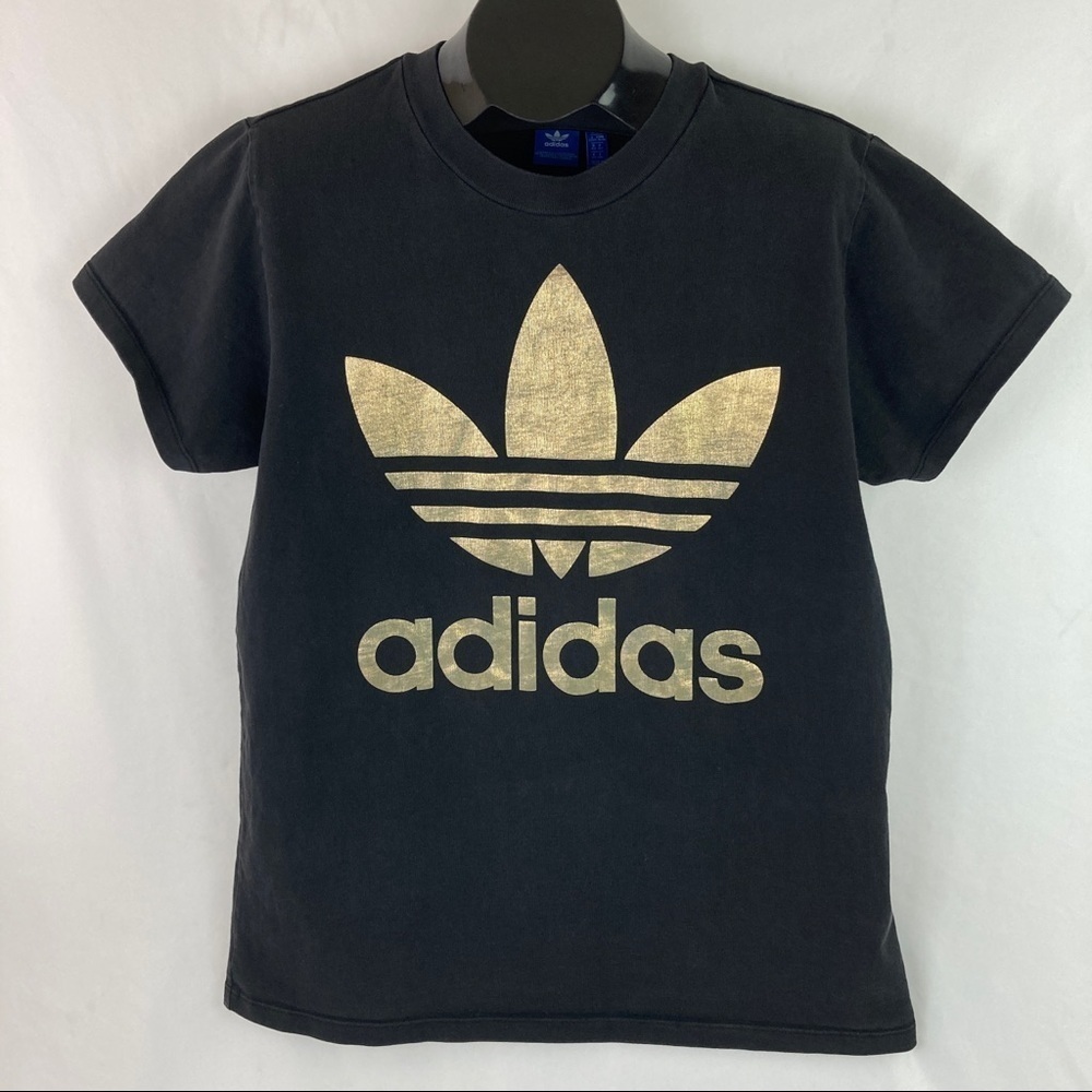 ADIDAS Original Trefoil T-shirt Gold On Black - Picture 2 of 12